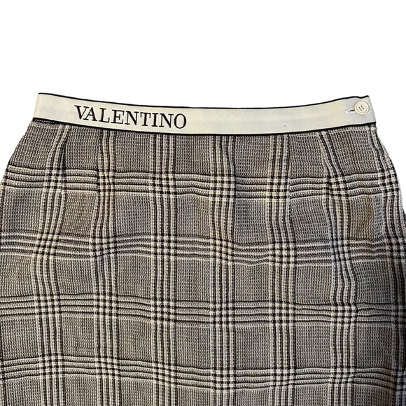 Valentino Miss V Pencil Skirt Plaid Prince de Galles with Logo Waistband Size 12 - Picture 2 of 4